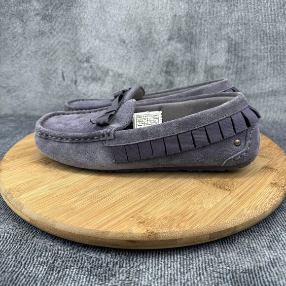 UGG Shoes Womens Size 5 Gray Suede Moccasin Slippers Bow Shearling Lined 1013300 - Picture 3 of 10